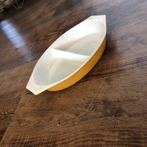Yellow and White Pyrex  Divided Serving Dish